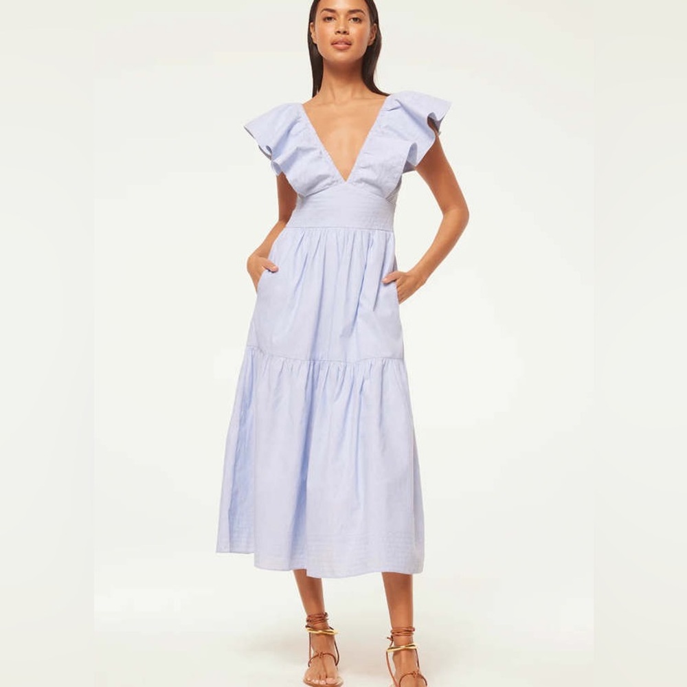 MISA Los Angeles Leonora MIDI Cottagecore Blue Dress Size Large